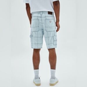 Guess Originals Windowpane Carpenter Baggy Shorts Jorts Mens Light Wash Sz 31